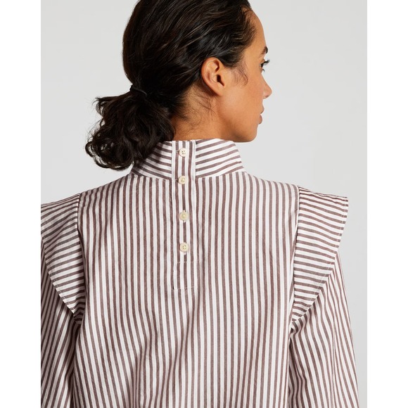 Rare NWT Everlane Shirt Women Brown Stripe The‎ Wing Shoulder Cotton Blouse Sz 8 - Picture 4 of 4